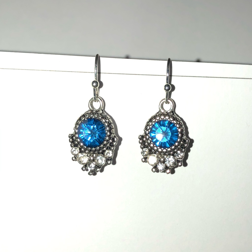 Blue Crystal Dangle Earrings Antique Look Fabulous